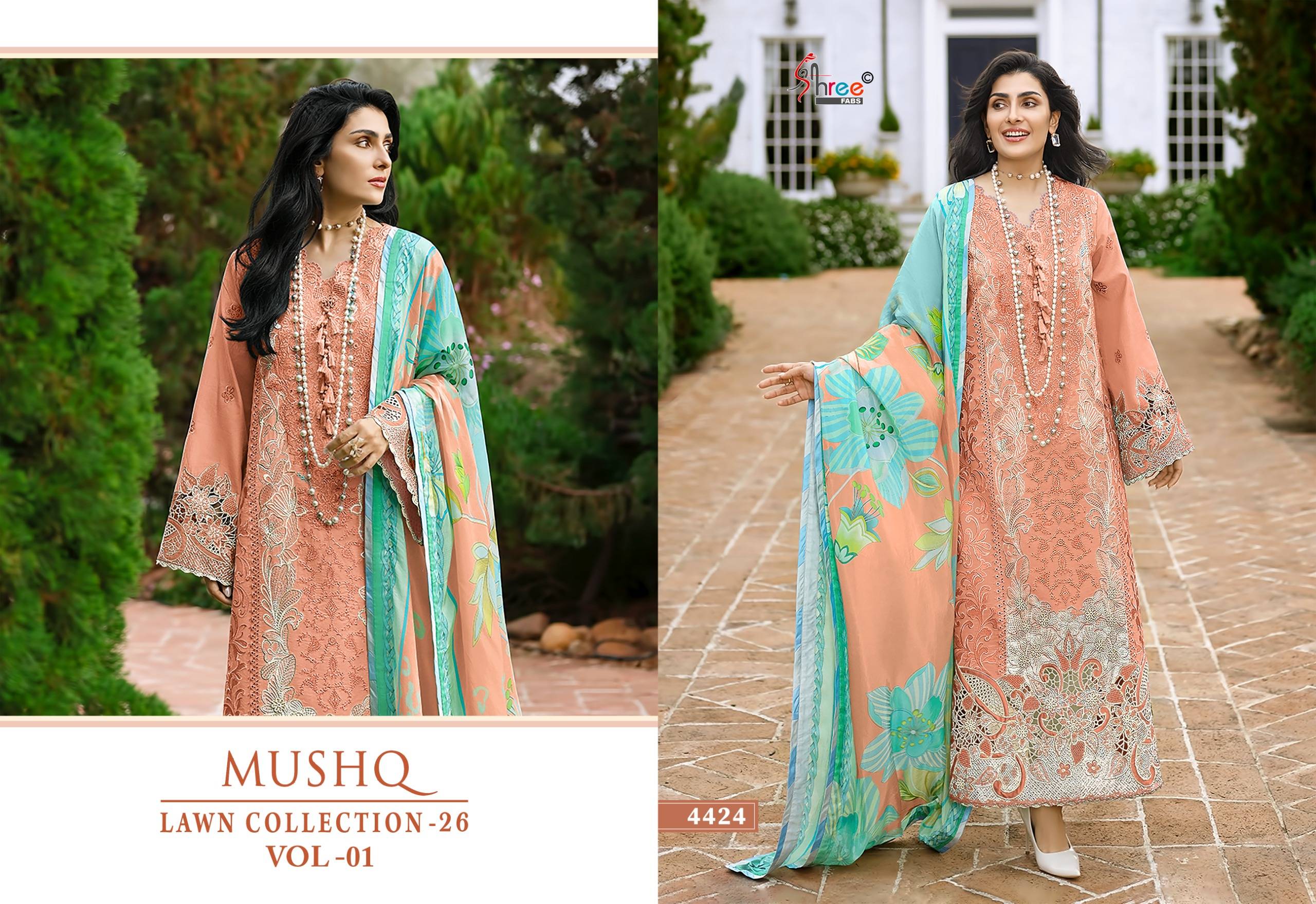 MUSHQ LAWN COLLECTION VOL-1 By Shree fabs 4421 To 4426 Series Pakistani Stylish Embroidered PURE COTTON Dresses At Wholesale Price